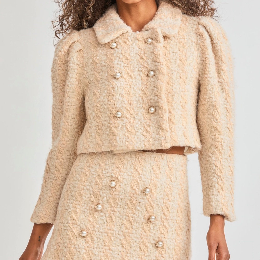 Nwt Loveshackfancy Gibson Houndstooth Cropped Jacket